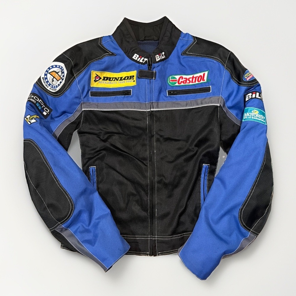 BILT Jacket Men's L Blue Mesh Motorcycle Riding Racing Armor Padded Biker Coat